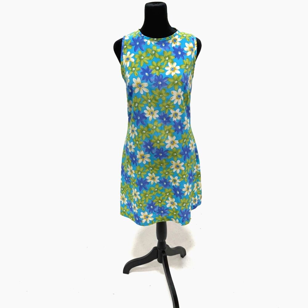 Pariscope vintage teal floral shift dress